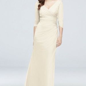 David's Bridal Cream Long Sleeve Dress